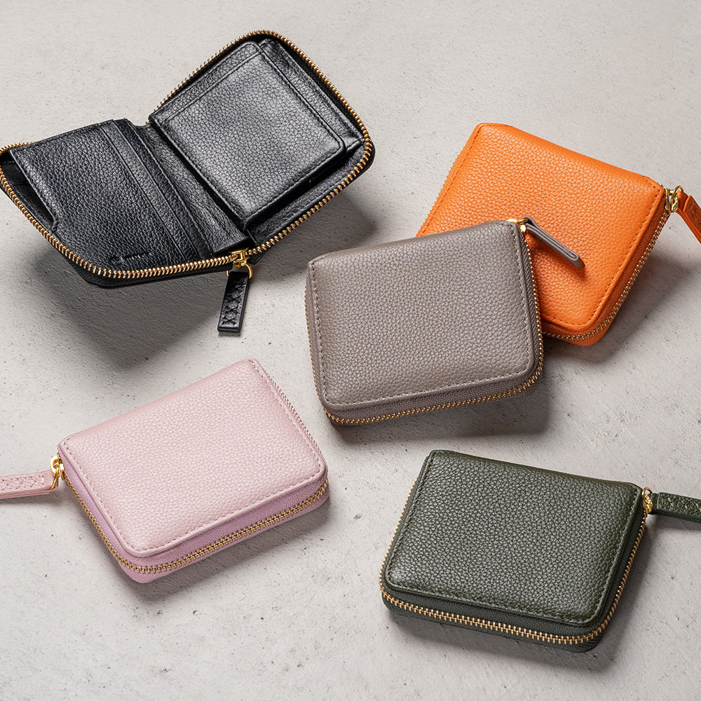 牛革 シュリンクレザー YKKラウンドファスナー ボックス型小銭入れ 二