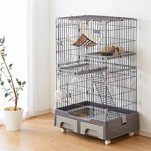 猫 ケージ 2段 おしゃれ スリム コンパクト キャスター付 収納型