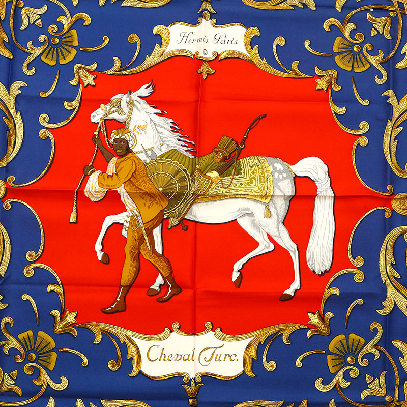 エルメス HERMES カレ90 Cheval Turc トルコの馬 スカーフ ブルー