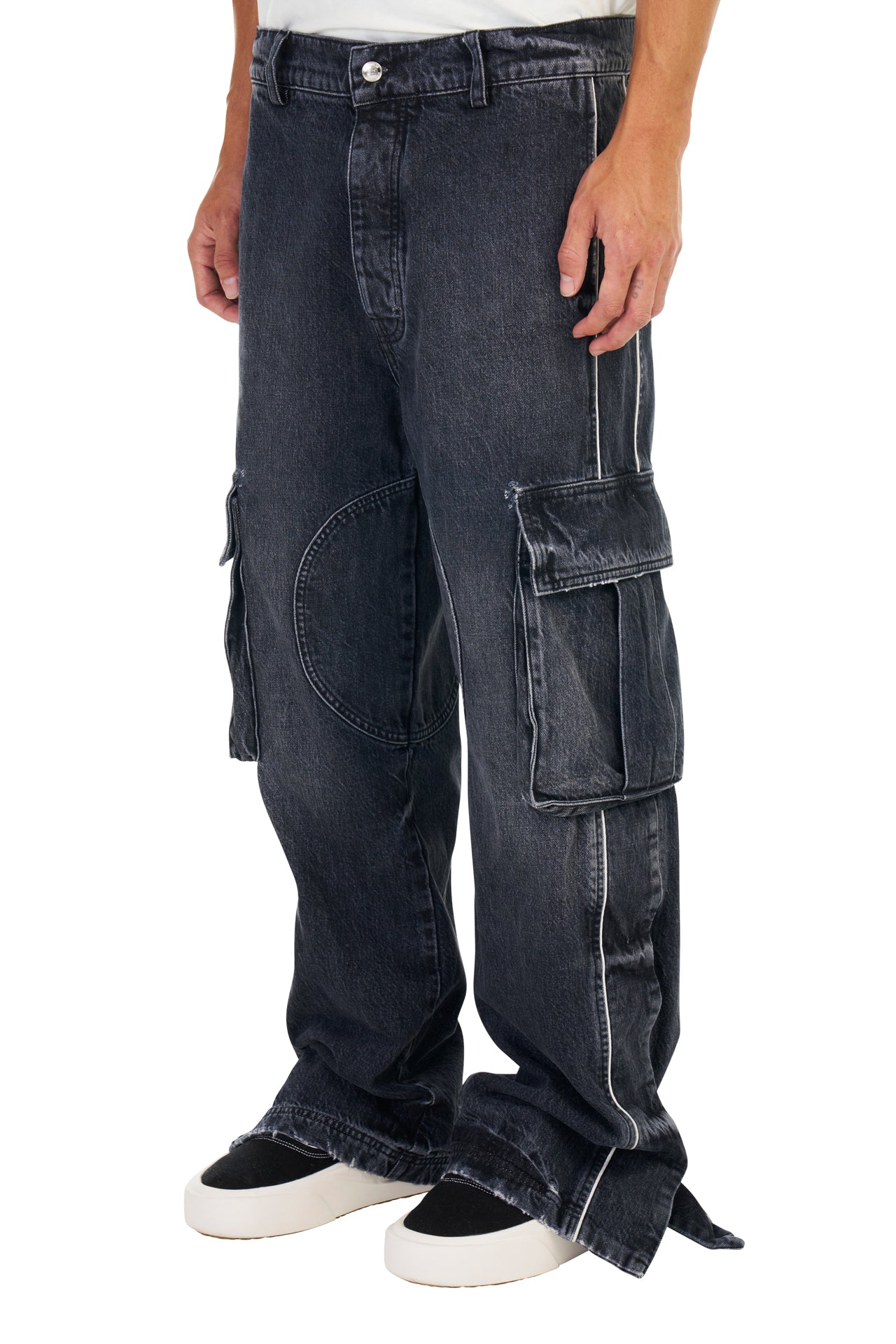 Denim Track Logo Cargos in Black Wash – NAHMIAS