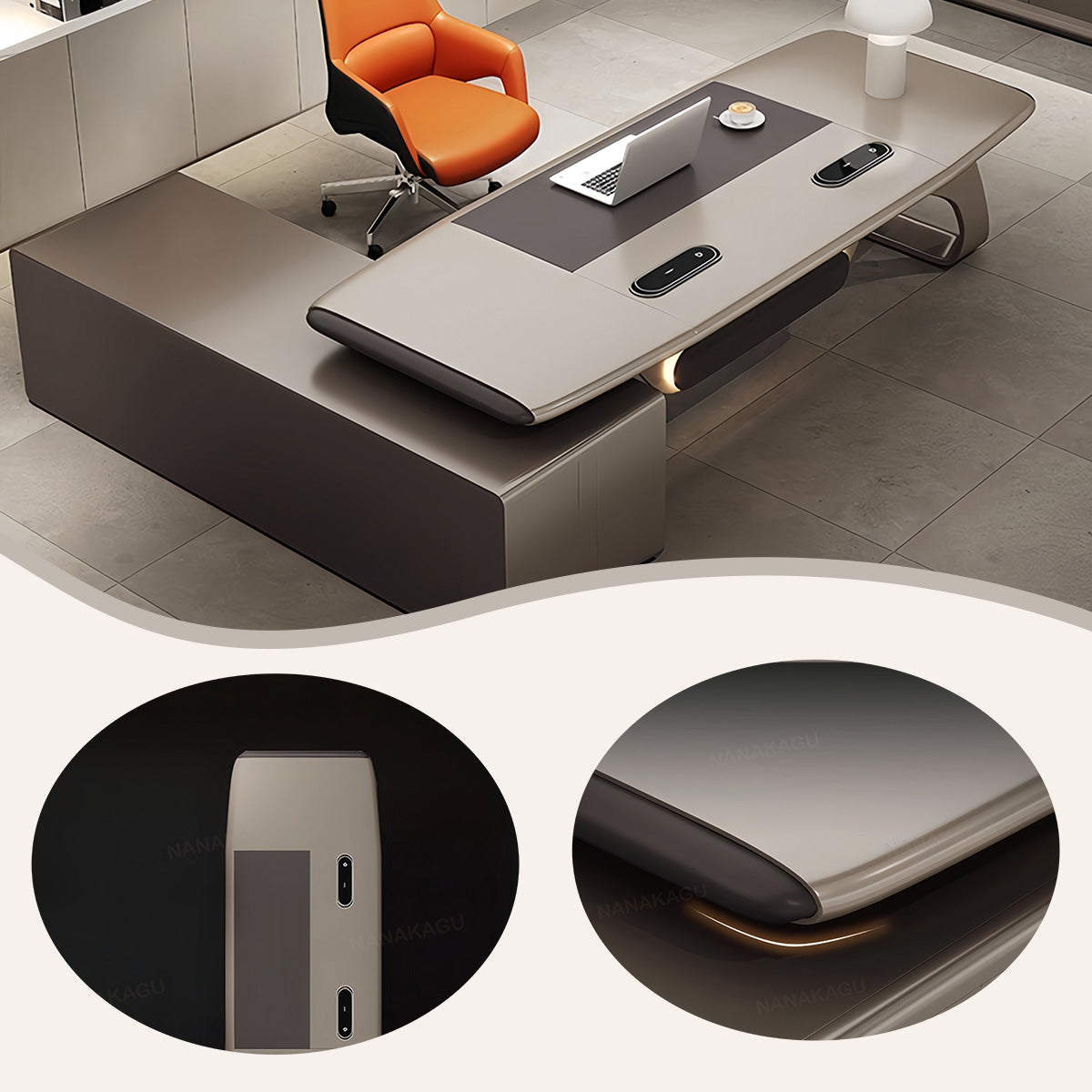 エグゼクティブデスク,オフィスデスク,社長机,社長室,R加工,焼付塗装