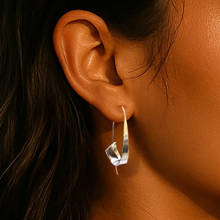 Silver pointlessjourney EAR RING PJ LOGO Set Chain Rectangular