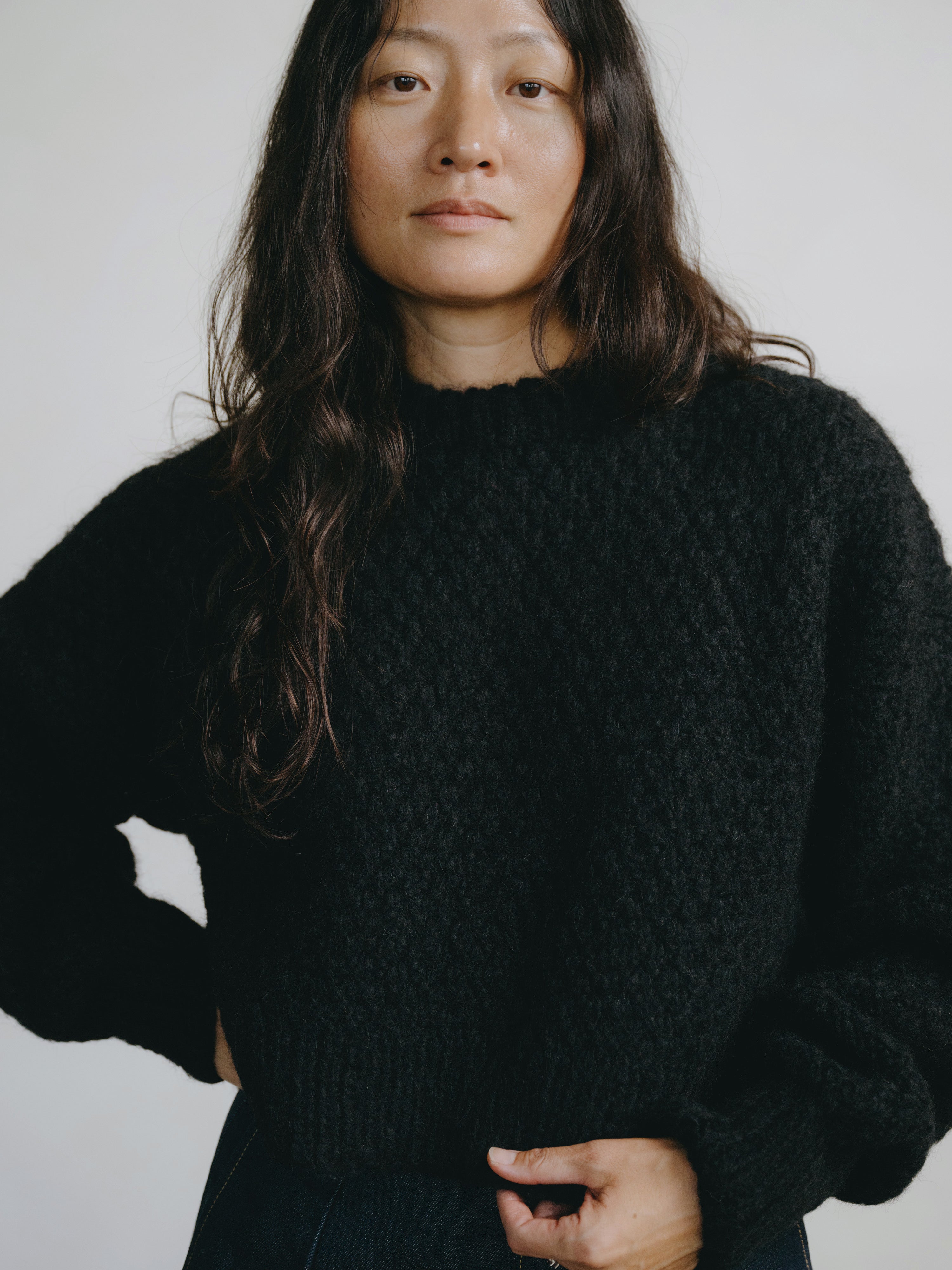 Gia Hand Knit Sweater, Alpaca Blend, Black