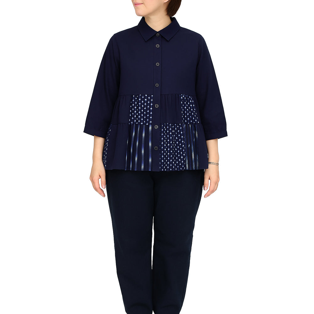 儀右ヱ門 ギエモン ぎえもん 久留米絣パッチブラウス コ567 日本製【as