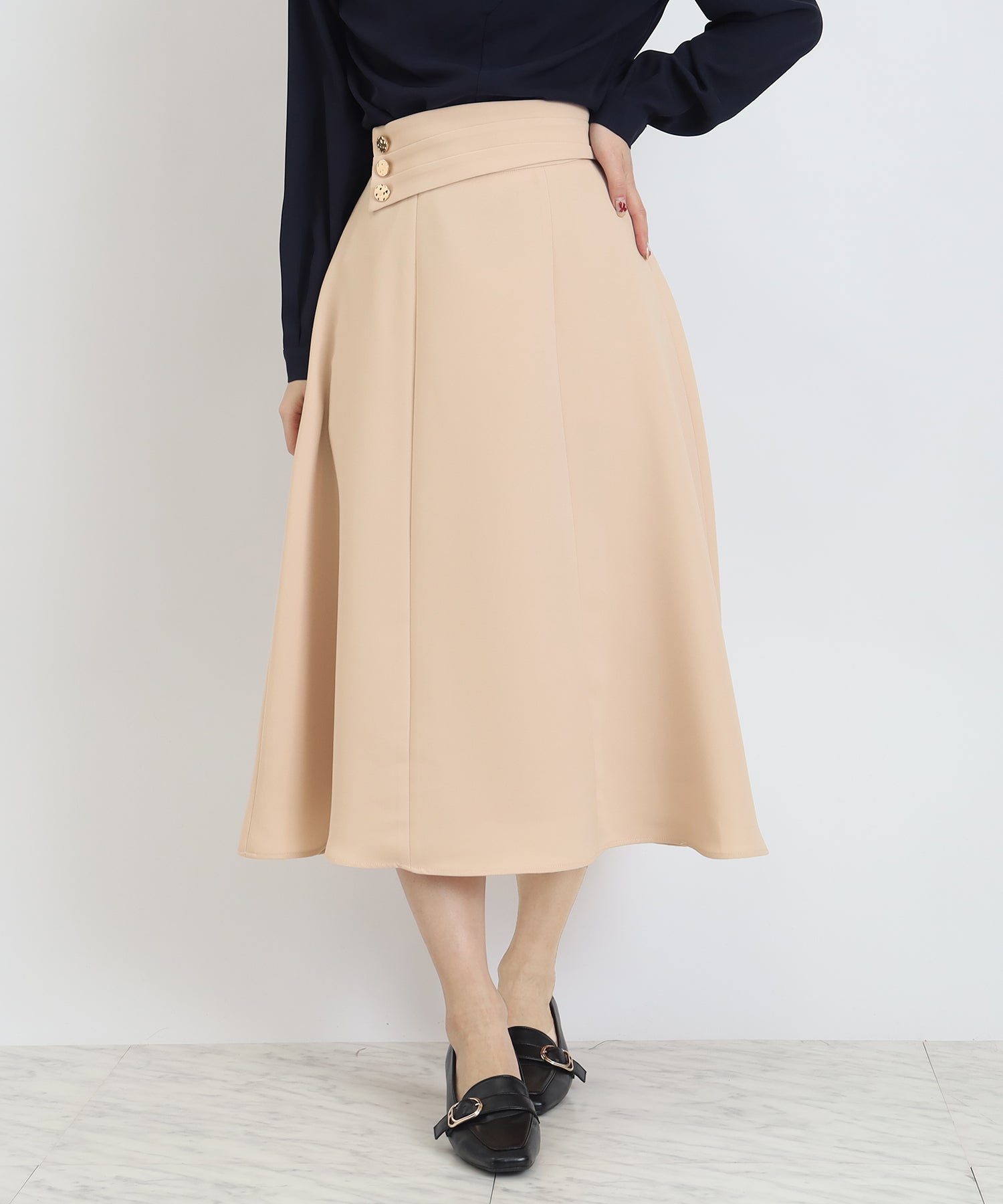 ウエストタックアシメリボンフレアスカート