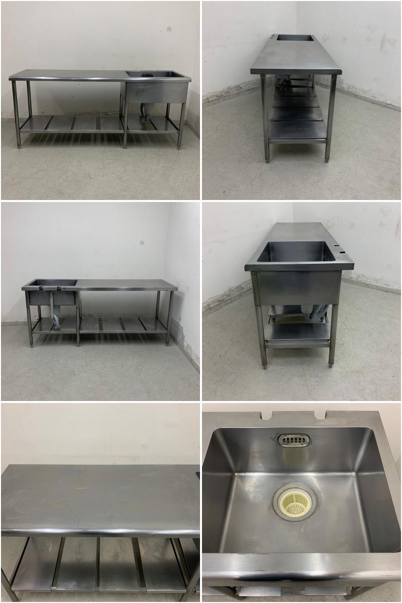 中古】 A07789 1槽シンク 台付き（左） ステンレス 流し台 W1800 x