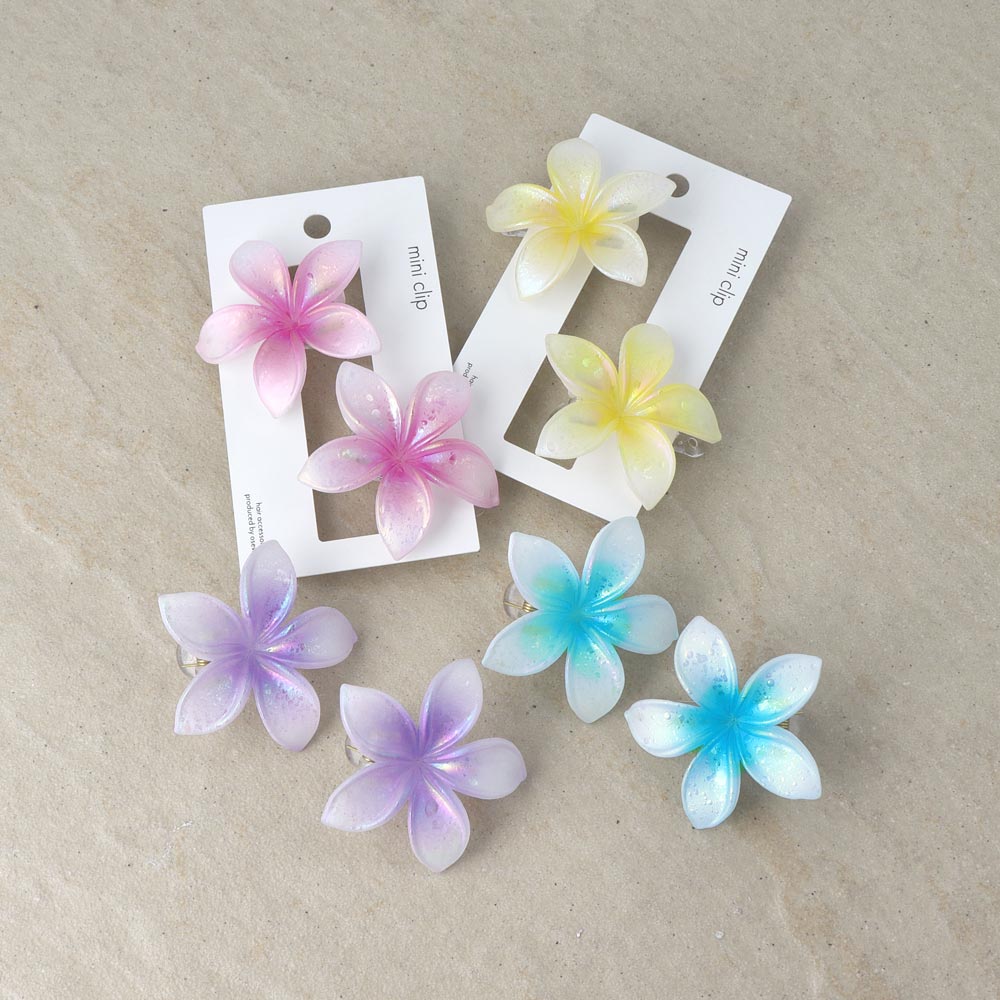 ヘアクリップ mini clip プルメリア フラワー 花 カラー 2個セット