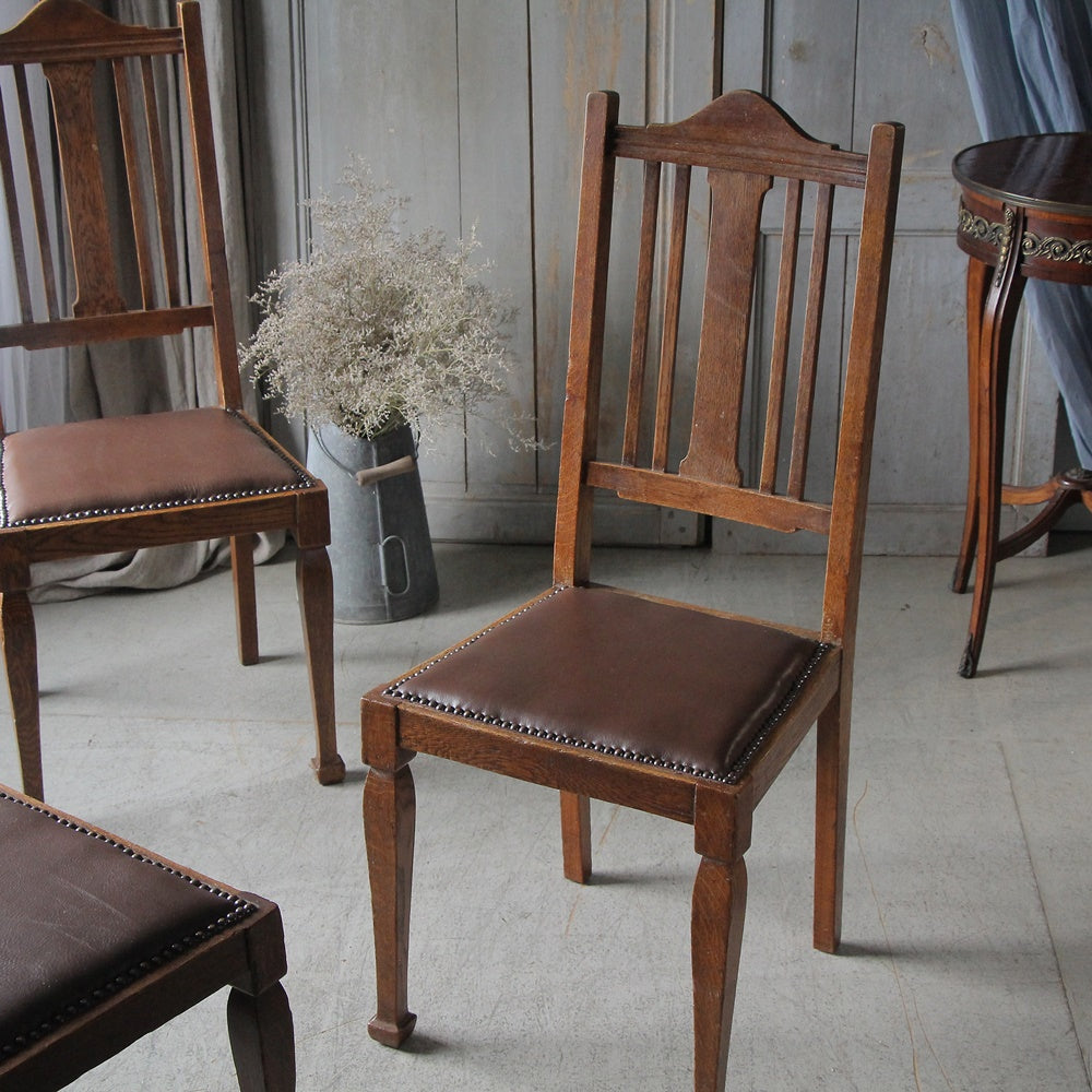 3脚あり！1920年代オーク材ハイバックレザーチェア(椅子) イギリス