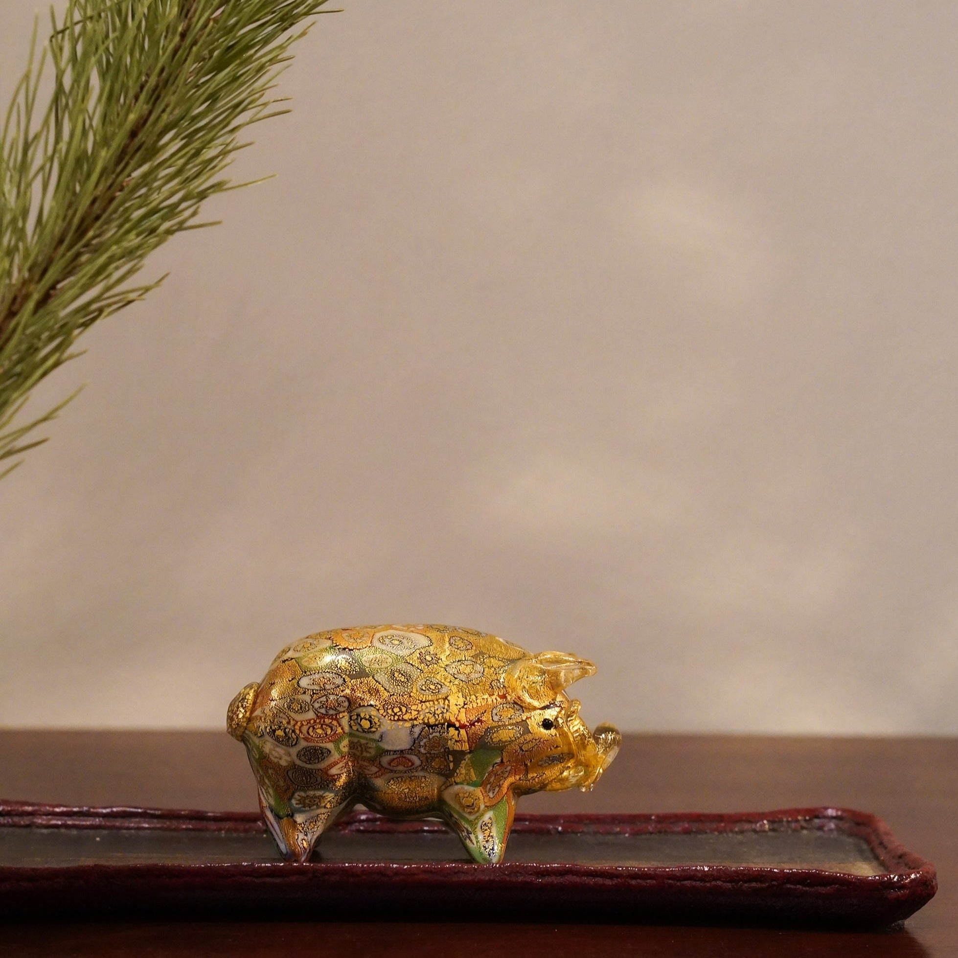 レア 新品】ベネチアングラス ムラーノ 縁起物の象 (金彩)置物 レア