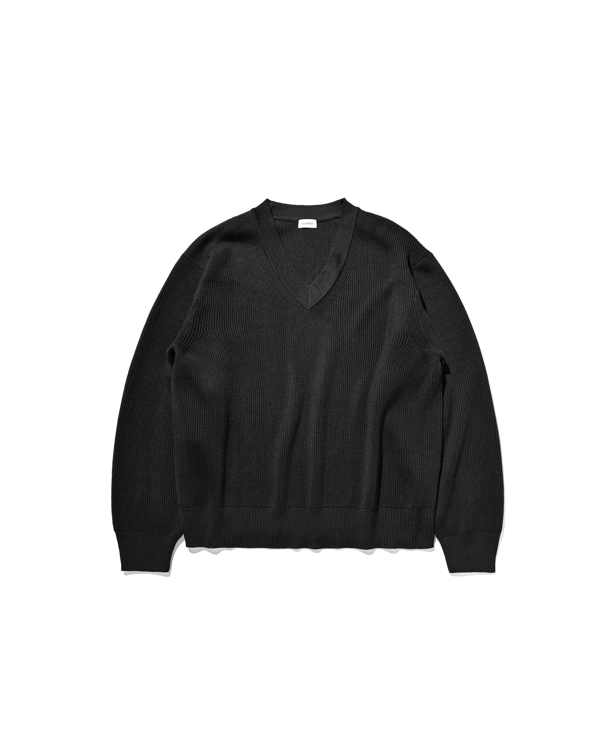 FINE WOOL V-NECK KNIT PULLOVER (BLACK)