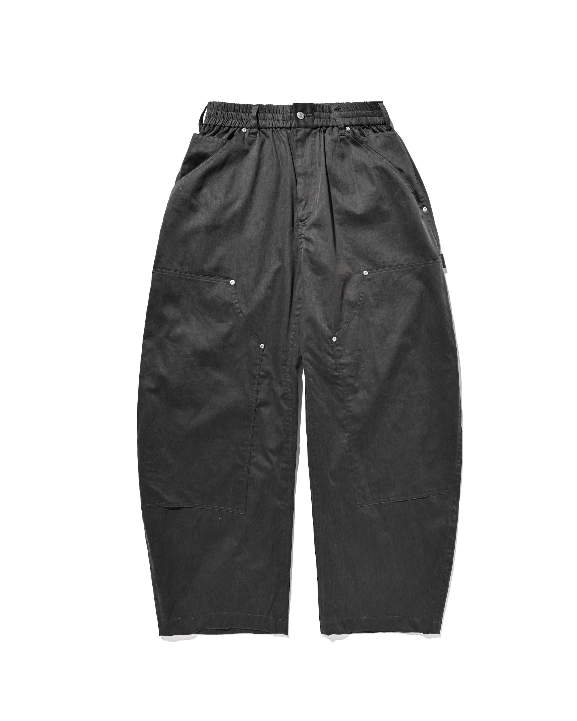 VINTAGE EFFECT DOUBLE KNEE CURVED WORKER PANTS (BLACK)