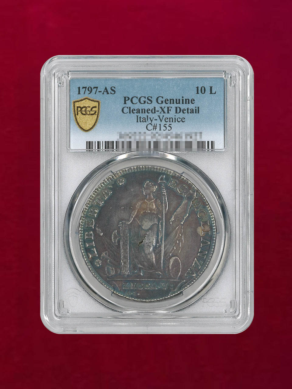 イタリア・ベネチア】10リラ 銀貨 1797AS PCGS Genuine Cleaned-XF