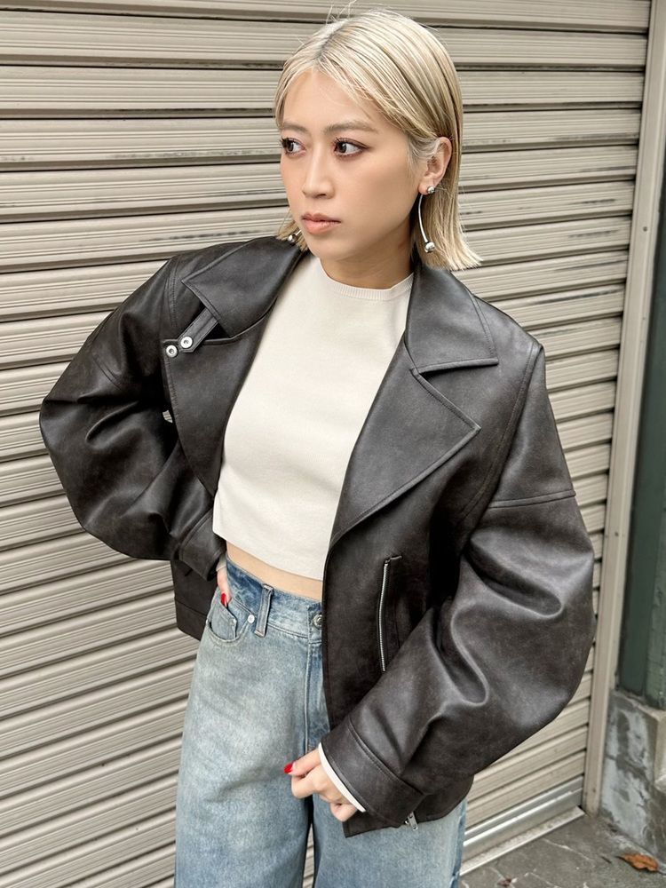 MURUA ヴィンテージライクフェイクレザーミドルジャケット – CROCHU