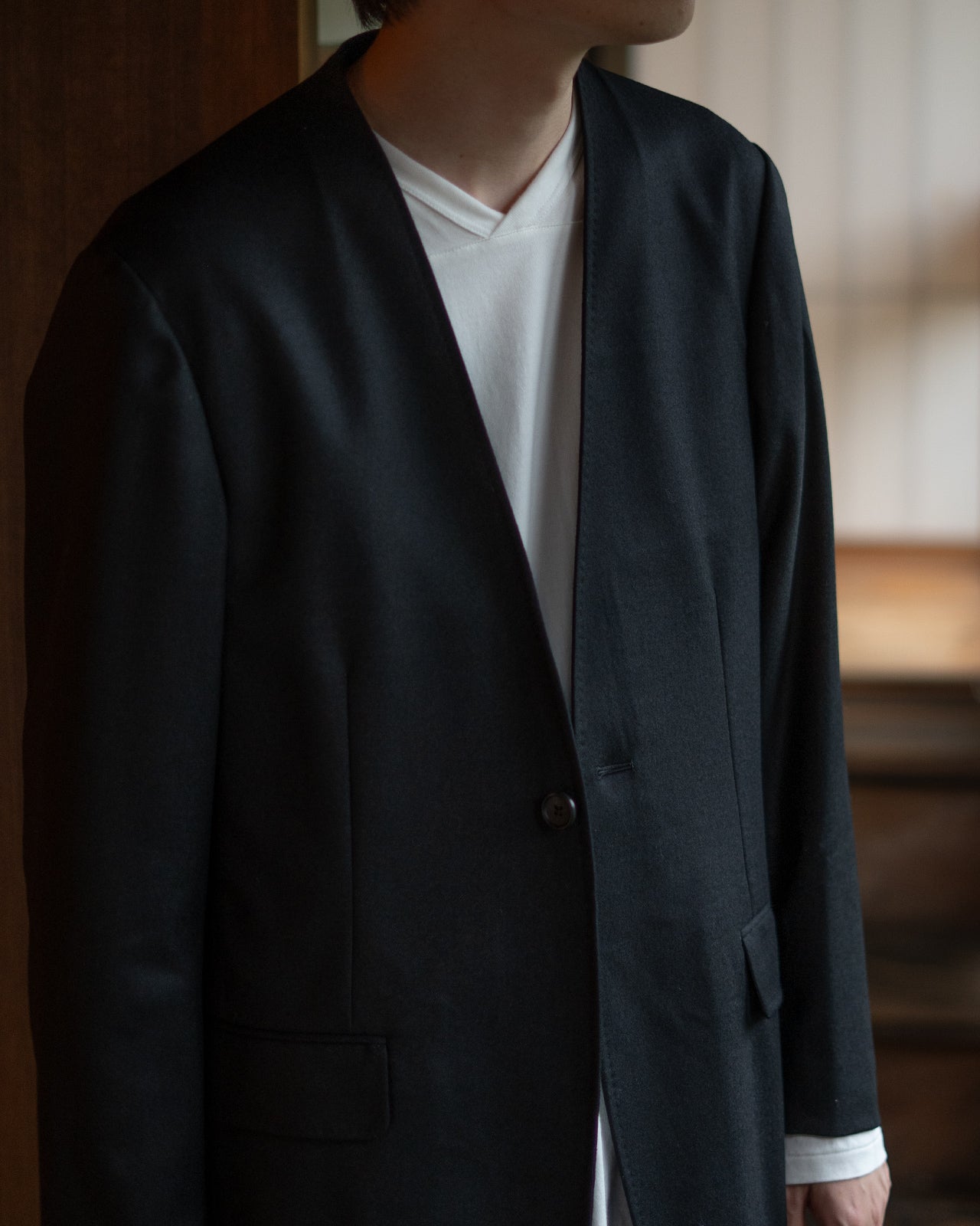 RAINMAKER レインメーカー ノーカラー ロングジャケット メンズ NO