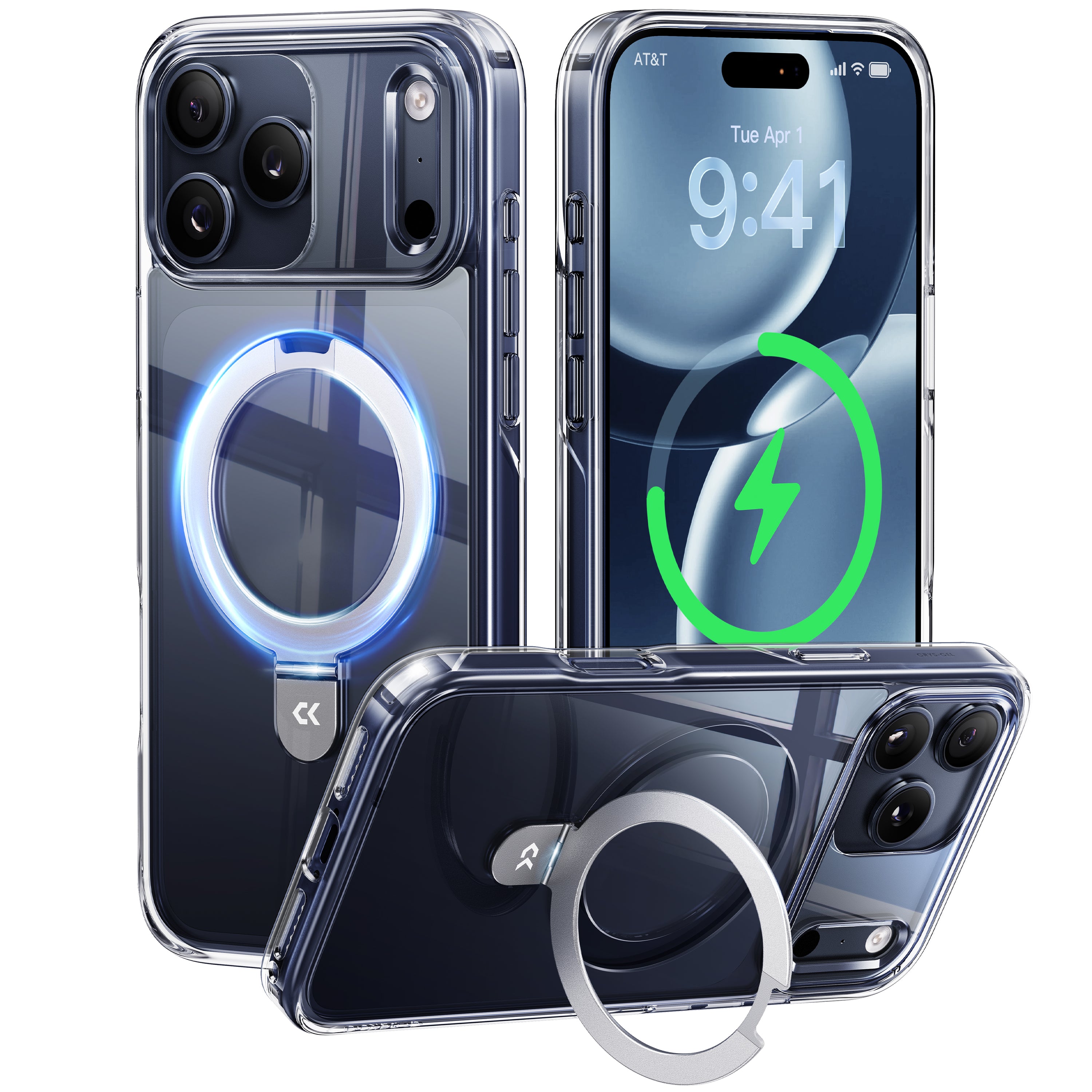 iPhone 17用クリスタルクリアマジックスタンドケース – 洗練された保護