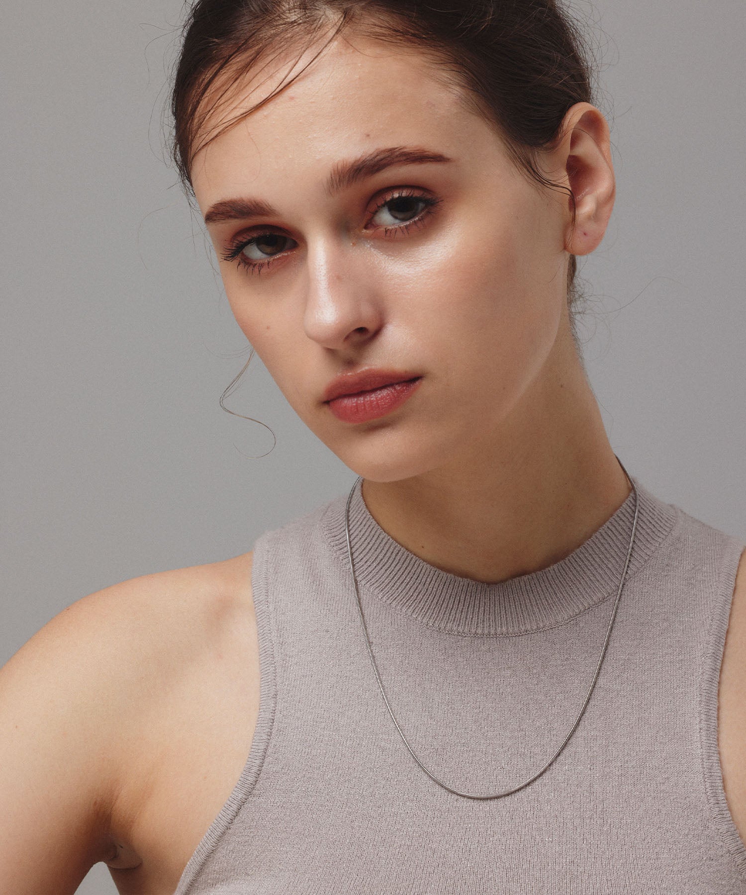 シルバー]1mmスネークチェーンネックレス/50cm