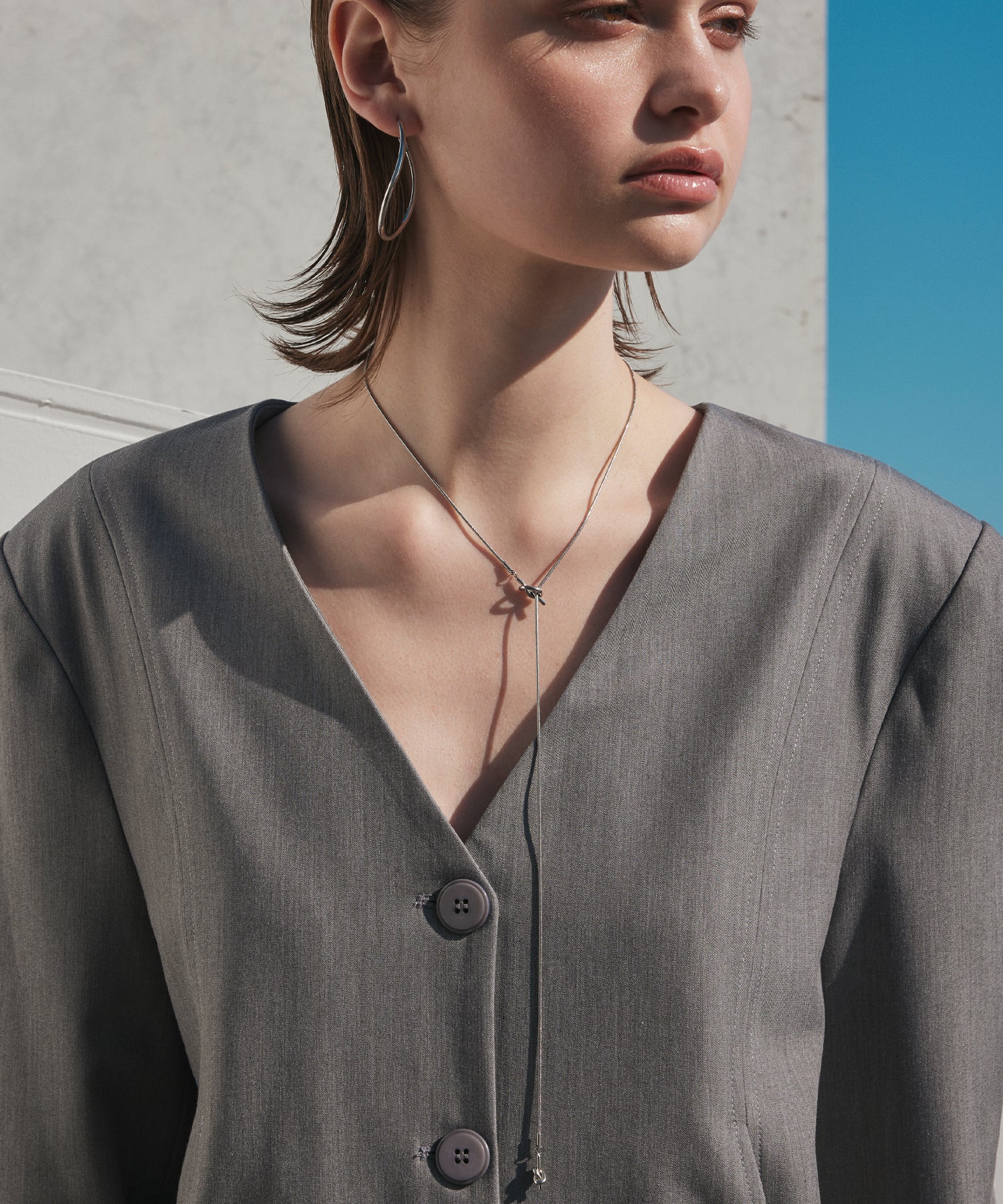 シルバー]ノットチェーンロングネックレス