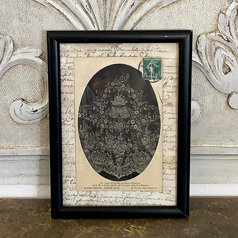 レースのポストカード入り額 額縁 ブラック 木製 フランス