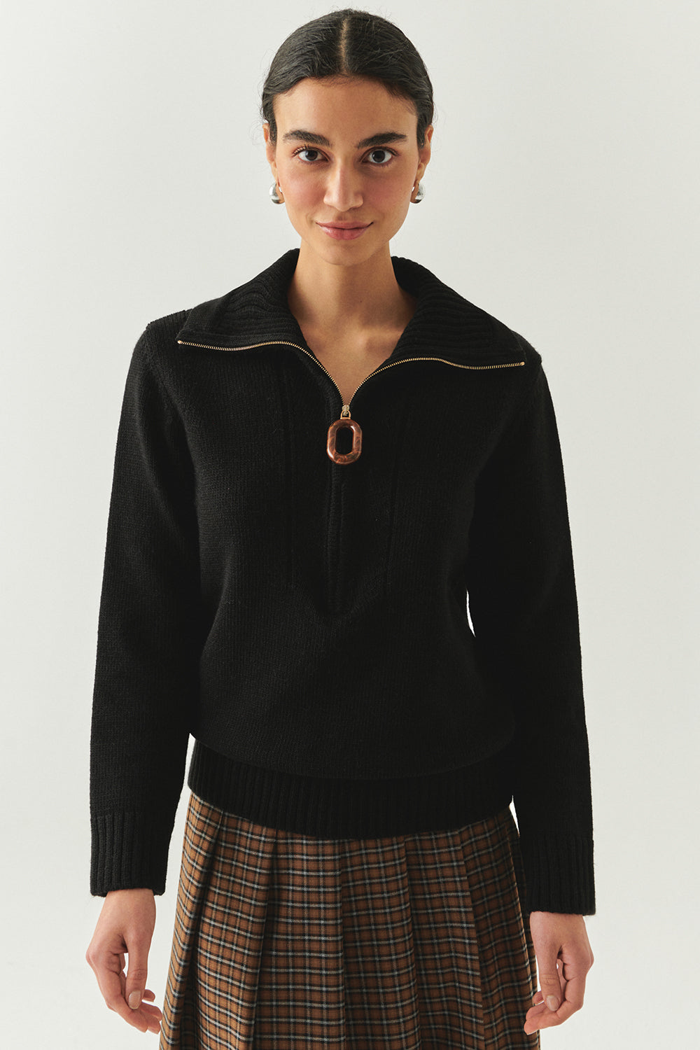 Addison Ribbed Quarter-Zip Wide Collar Long Sleeve Sweater