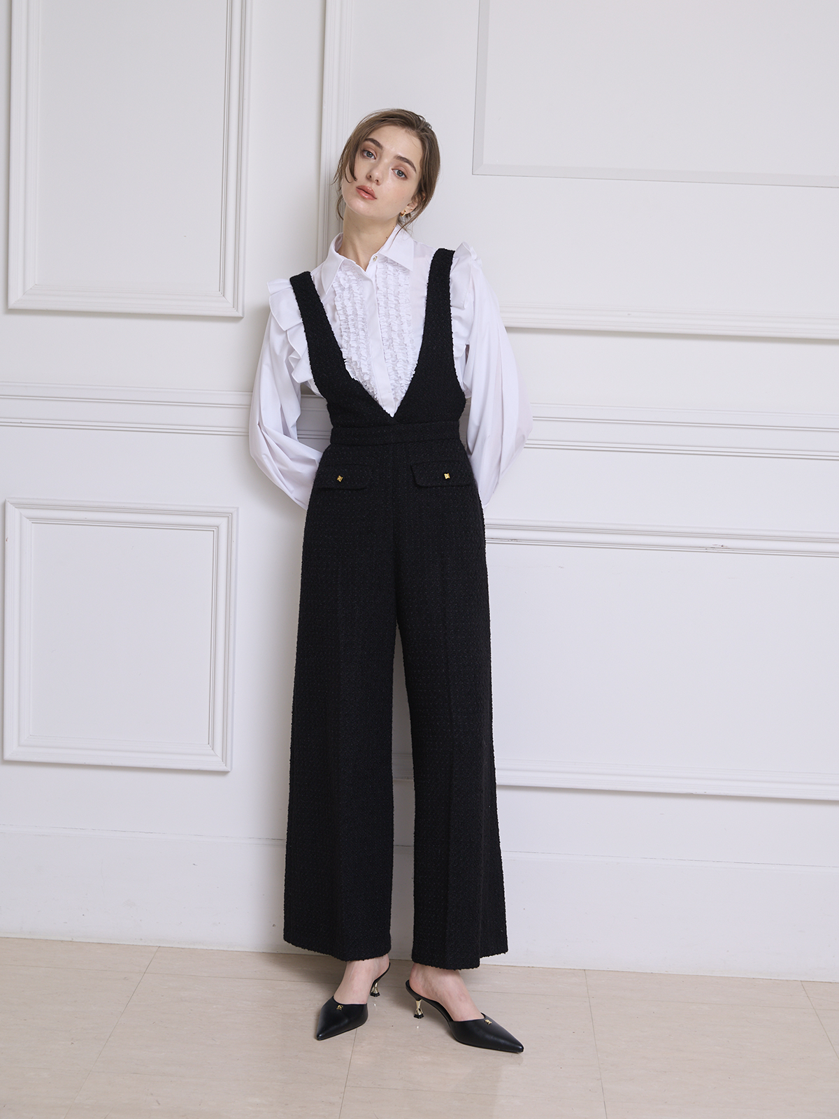 ツイードサロペットパンツ