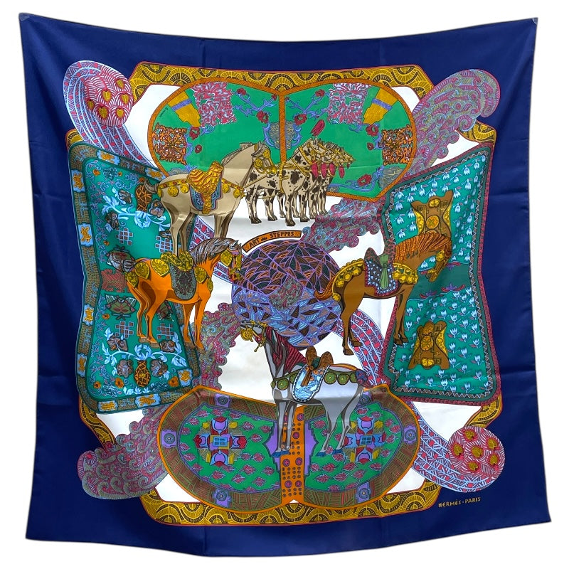 エルメス HERMES カレ90 Art des Steppes ブルー シルク ユニセックス