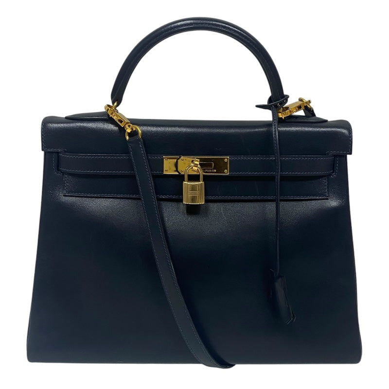 エルメス HERMES ケリー32 内縫い 〇X刻 ネイビー ゴールド金具