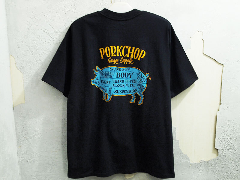 PORKCHOP GARAGE SUPPLY 'PORK BACK TEE'Tシャツ 豚 ポーク ロゴ 黒
