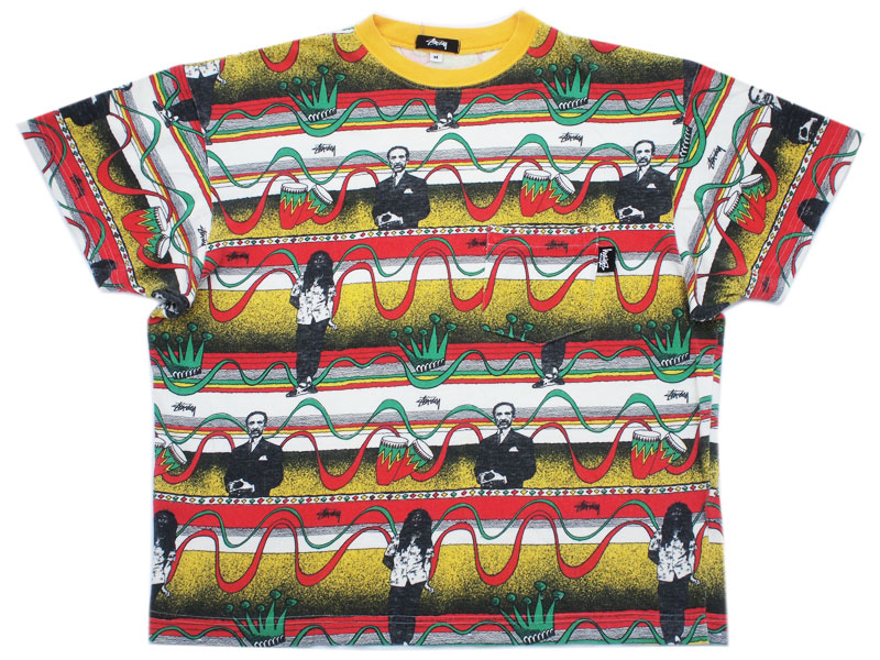 STUSSY 'BOB MARLEY BORDER TEE'Tシャツ 総柄 ボブマリー ボブボーダー