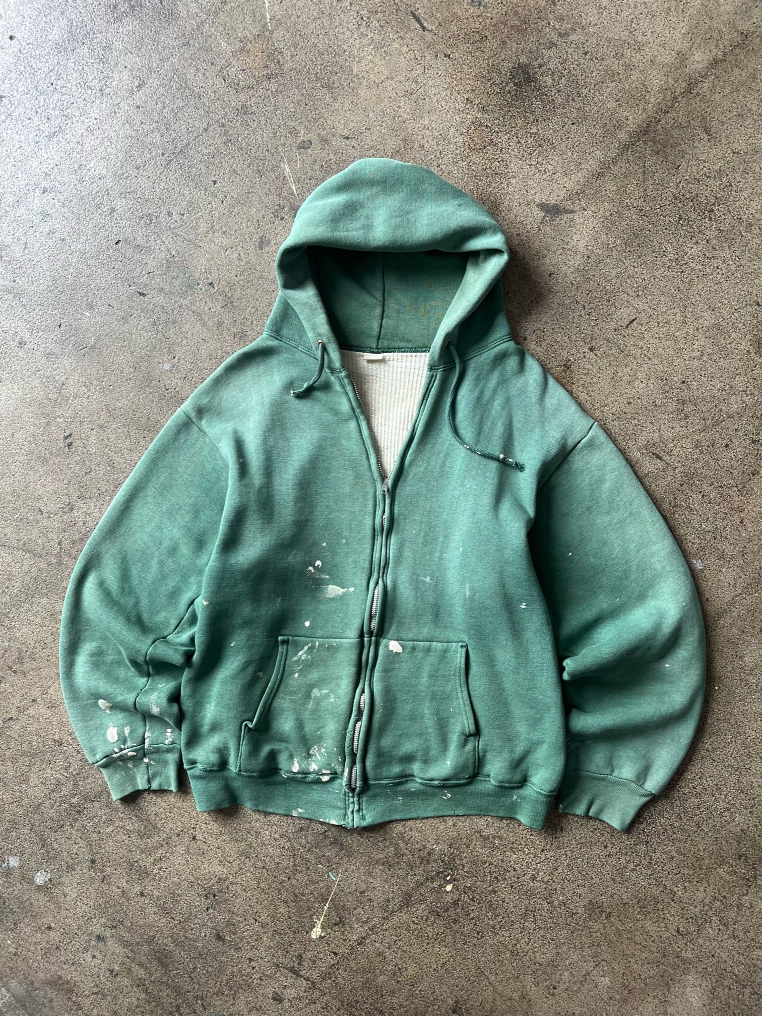 1960s Mayo Spruce Faded Green Thermal Zip Hoodie – Ametora