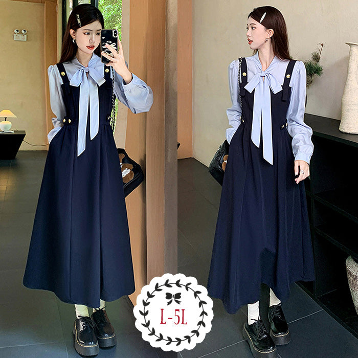 大きいサイズ レディース｜マリンノーブル・リボンタイワンピース(L/LL