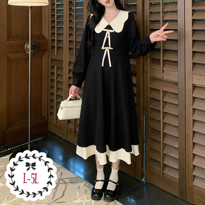 大きいサイズ レディース｜クラシカルリボンカラードール・ワンピース