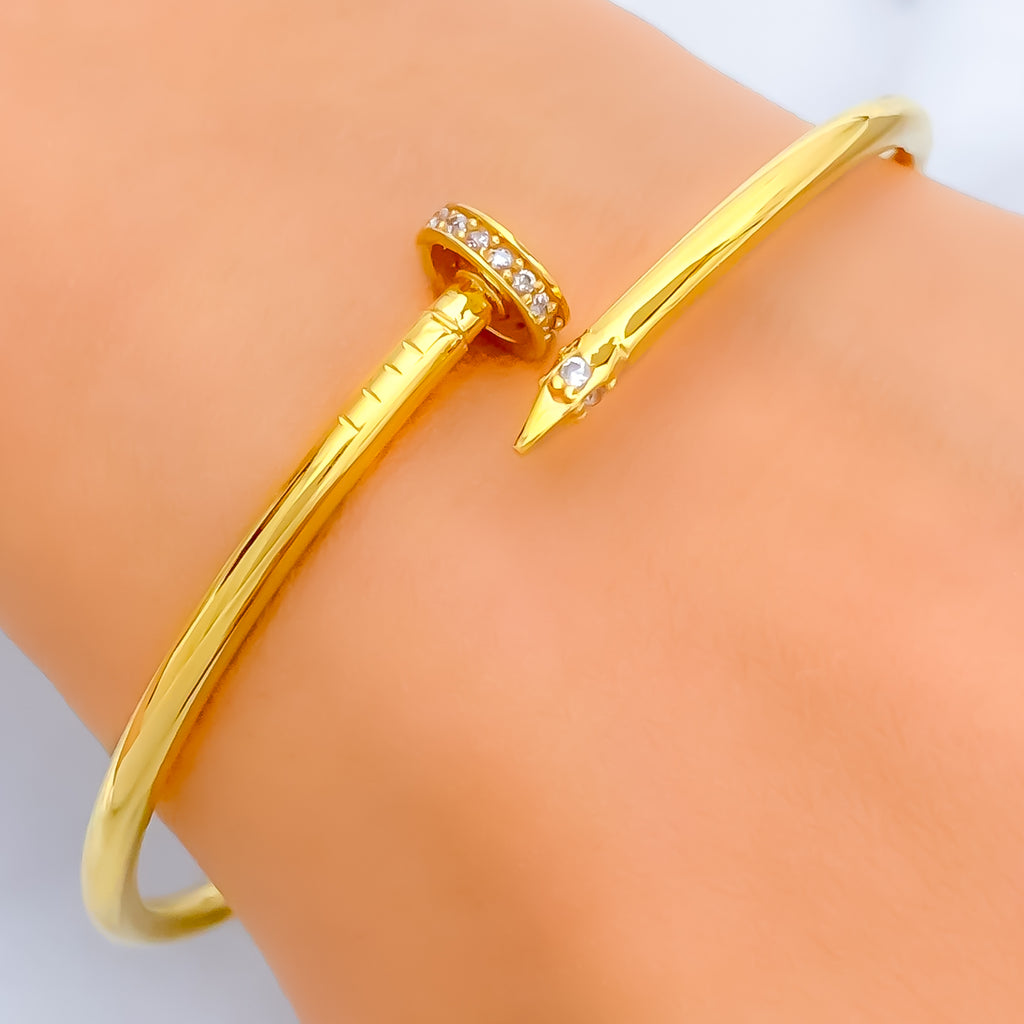 Radiant 21k Gold CZ Nail Bangle Bracelet – Andaaz Jewelers