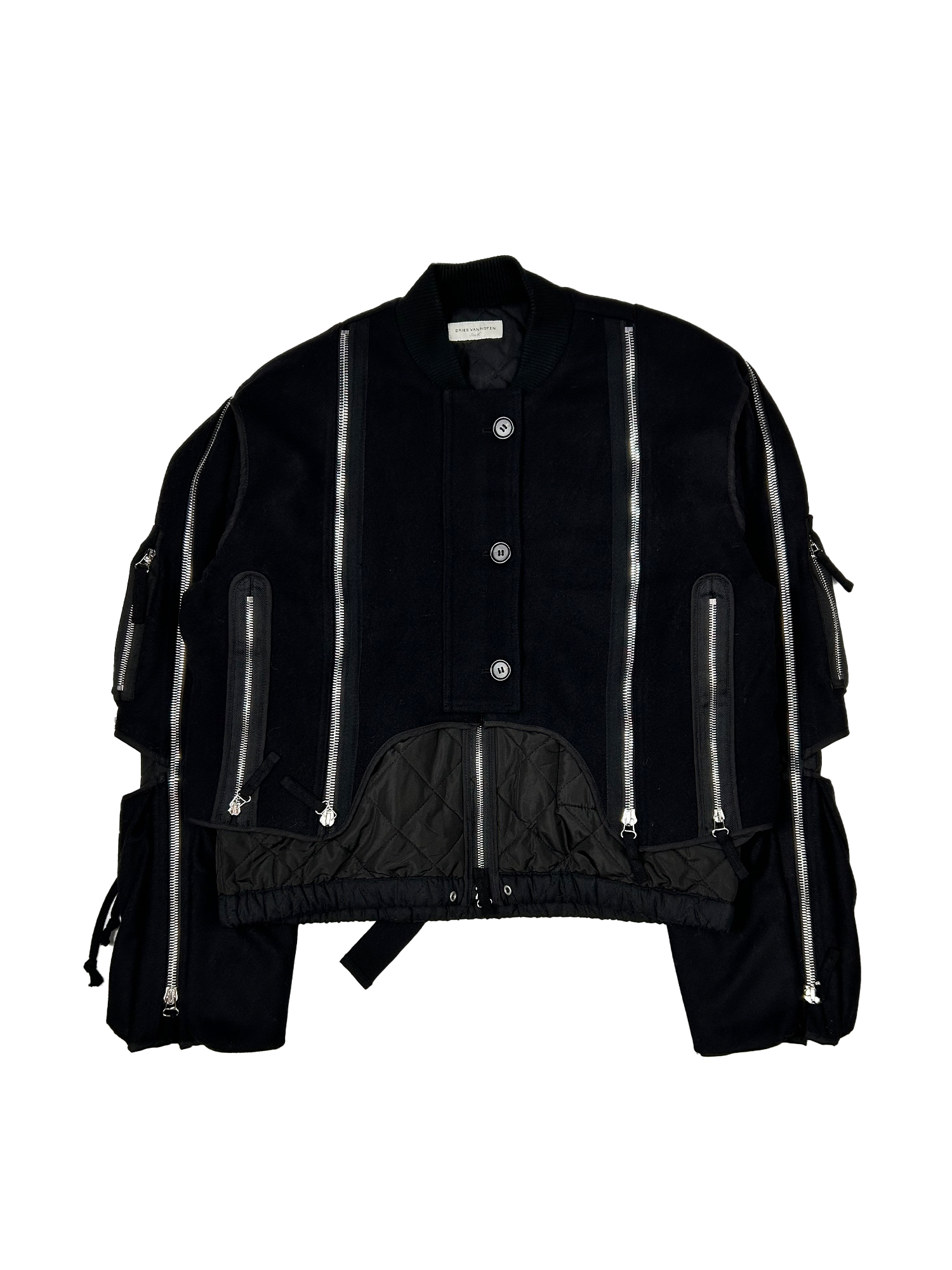 Dries Van Noten AW2014 Multi Back-Zip Black Wool Bomber Jacket