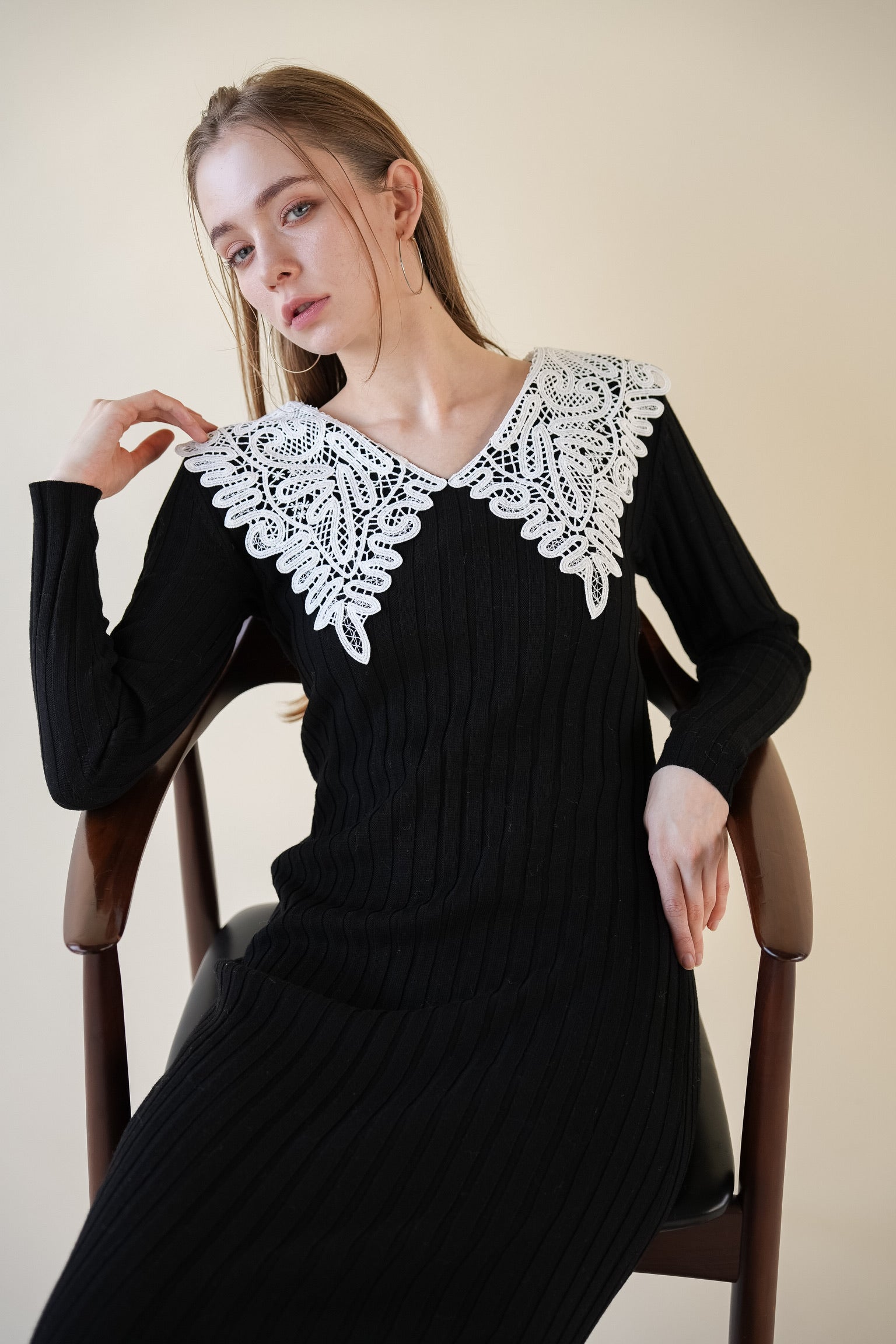 lace collar knit one-piece – Acka online store