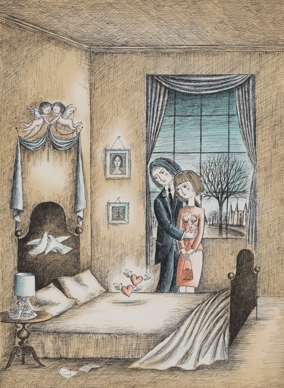 レイモン・ペイネ 【窓辺の二人】オリジナルリトグラフ版画 作家自筆