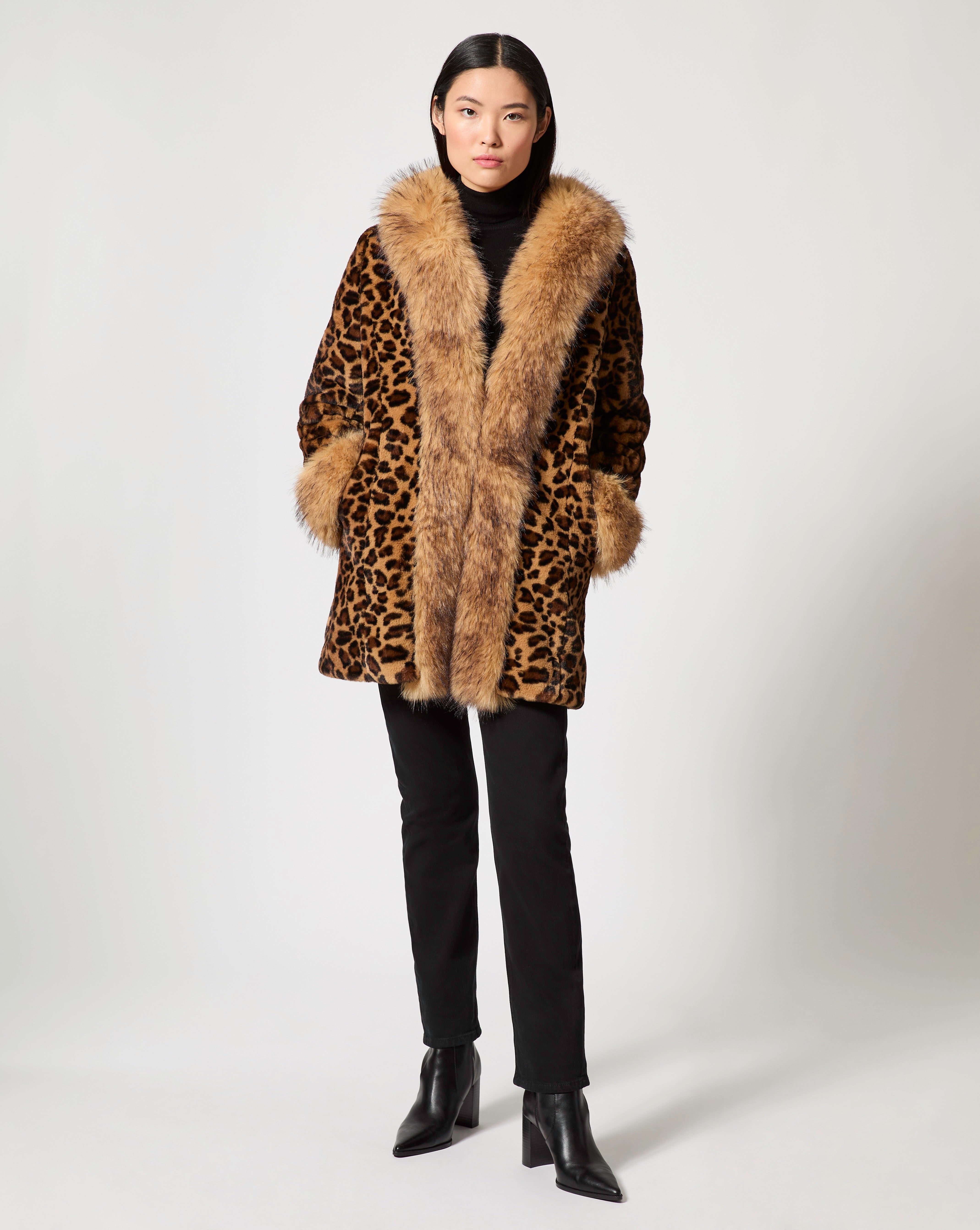 Adrienne Landau Cheetah Print Faux Mink Fur Coat