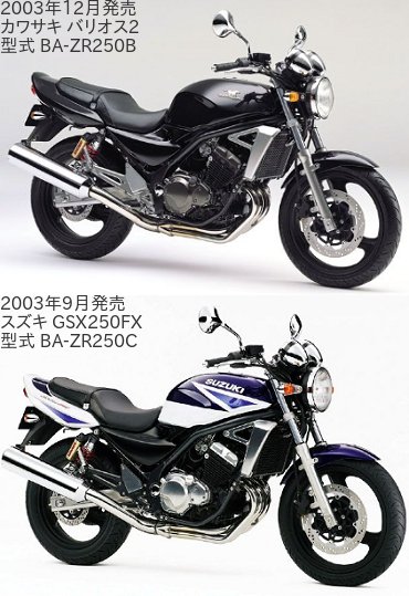 バリオス2とGSX250FXの違いの比較