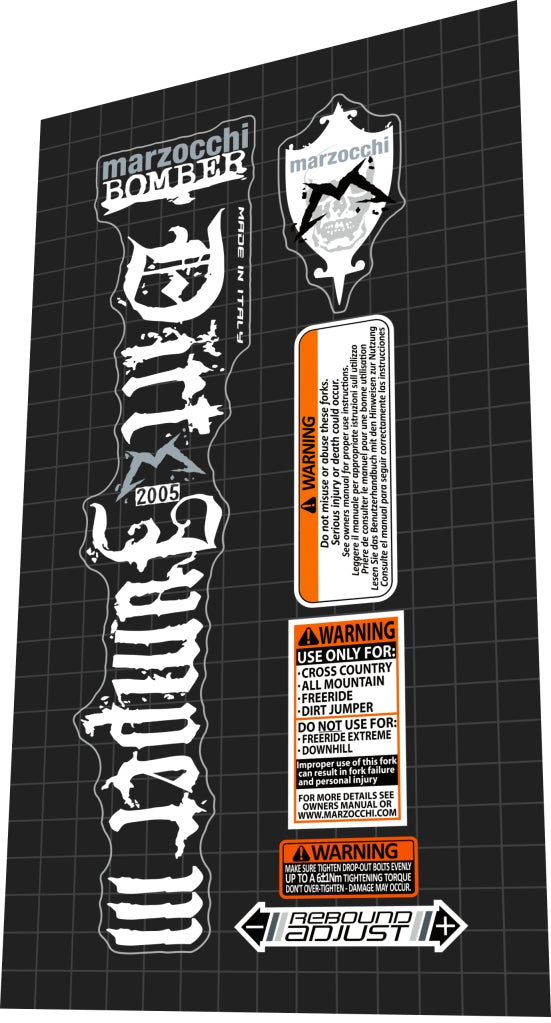 MARZOCCHI Bomber (2005) Dirt Jumper 3 Fork Decal Set – Bike Decal