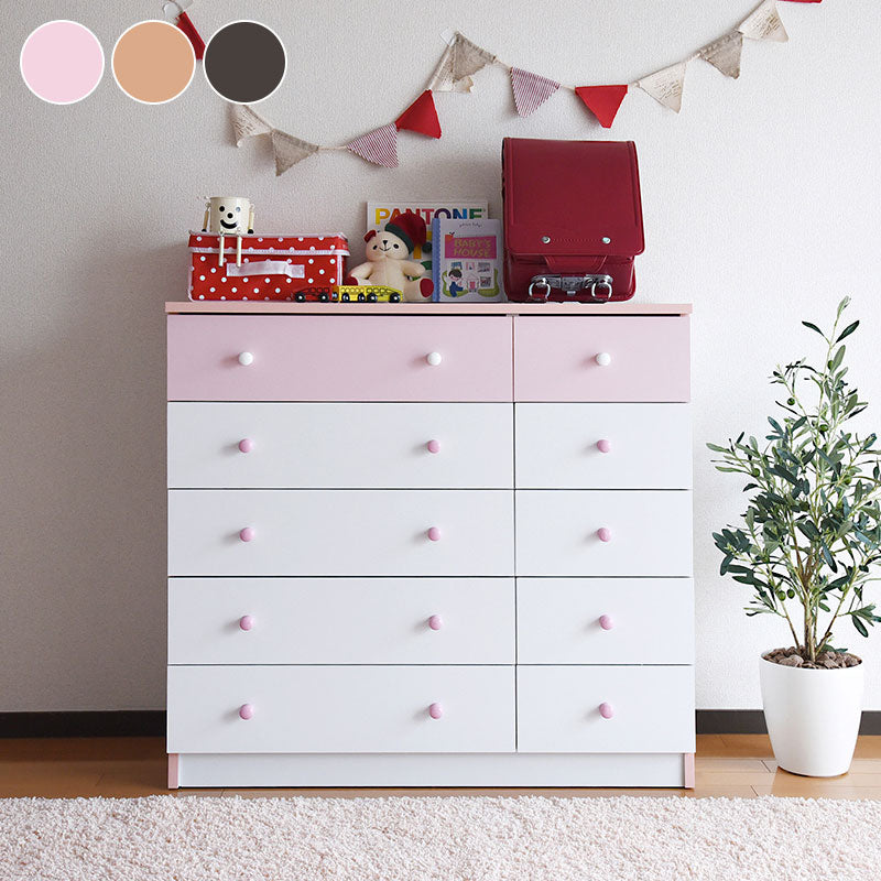 チェスト 5段 カジュアルワイドチェスト(fr-013) ホワイト/ピンク