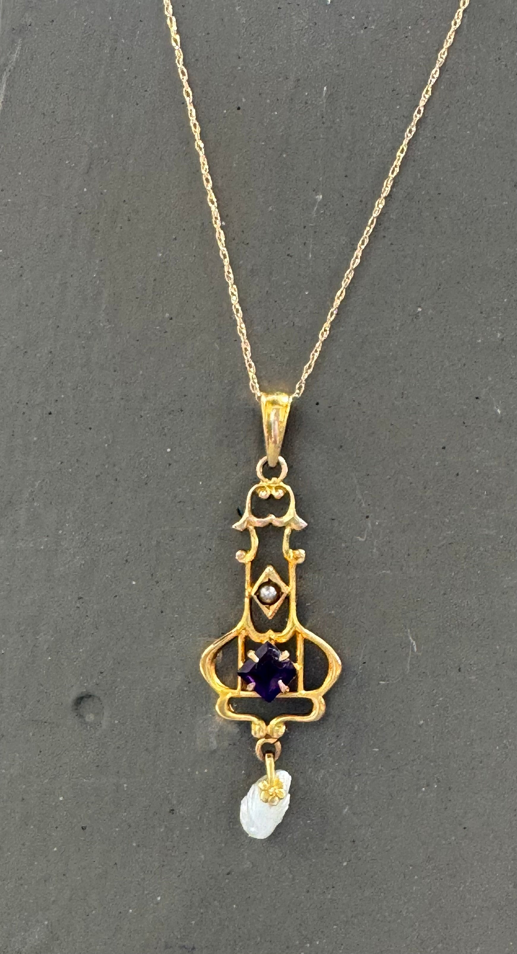 Antique Victorian Amethyst & Pearl Lavalier Necklace – Bronzeville