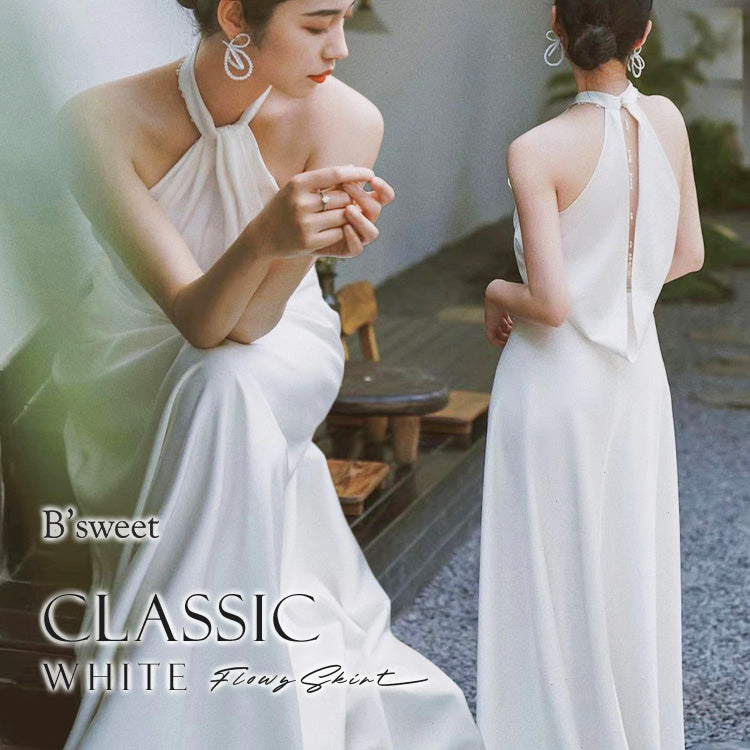 wd704sx】バックパールデザインホルターネックドレス スレンダーライン