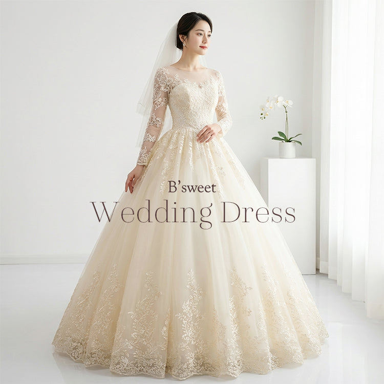 wd356d】ロングスリーブ刺繍プリンセスドレス プリンセスライン