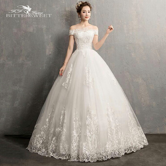 wd396af】オフショルダーチュールボリュームドレス プリンセスライン