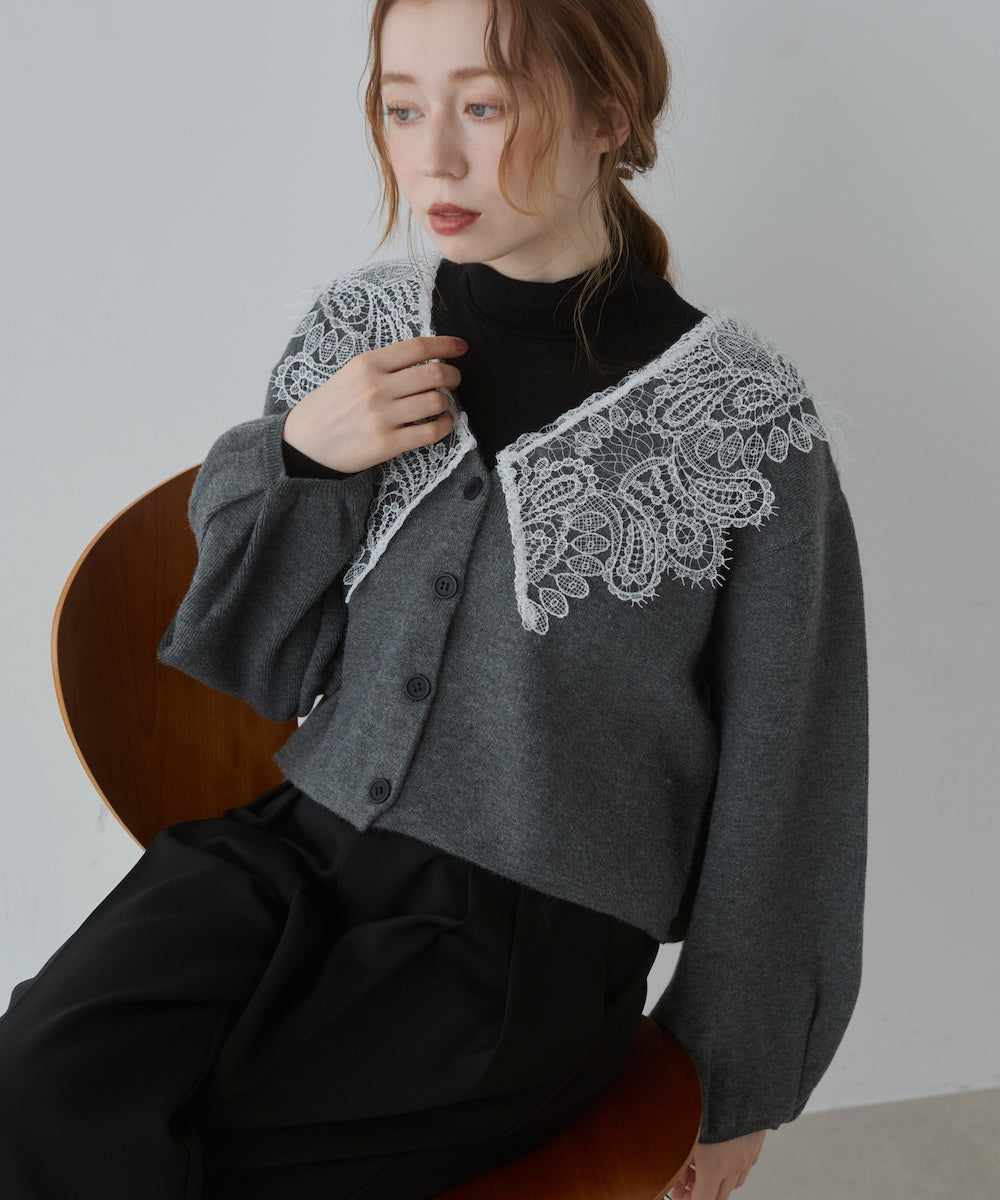 レース衿付きショートニットカーディガン – Bab