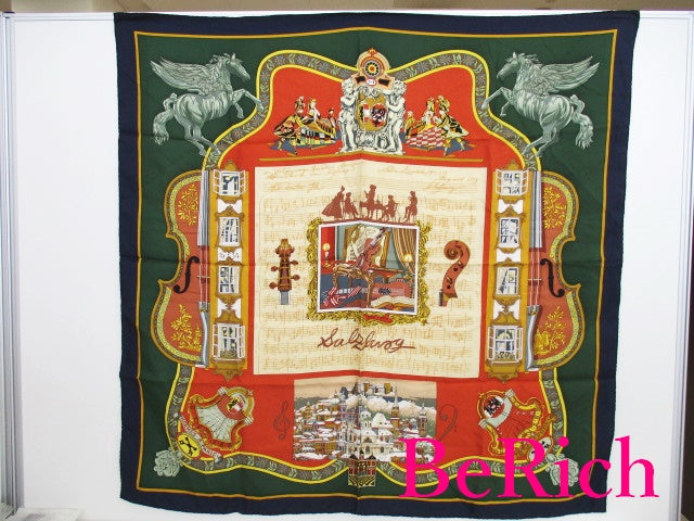 エルメス HERMES カレ 90 スカーフ ザルツ ブルク バイオリン 馬 柄