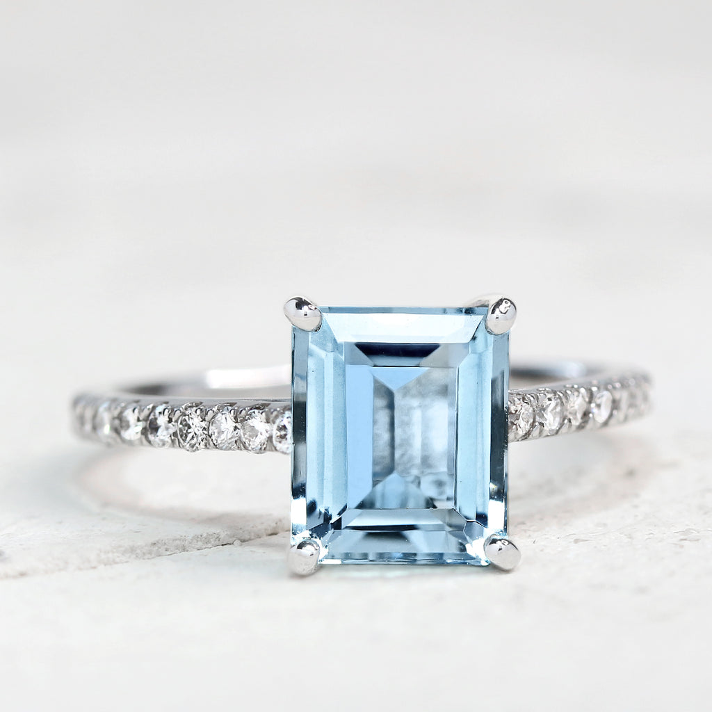サンタマリアアクアマリン ダイヤモンド スクエア リング PT – JaMais