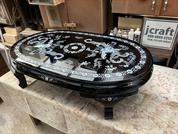 事例紹介(111) 螺鈿の座卓をテーブルにリメイク | 家具修理、レストア