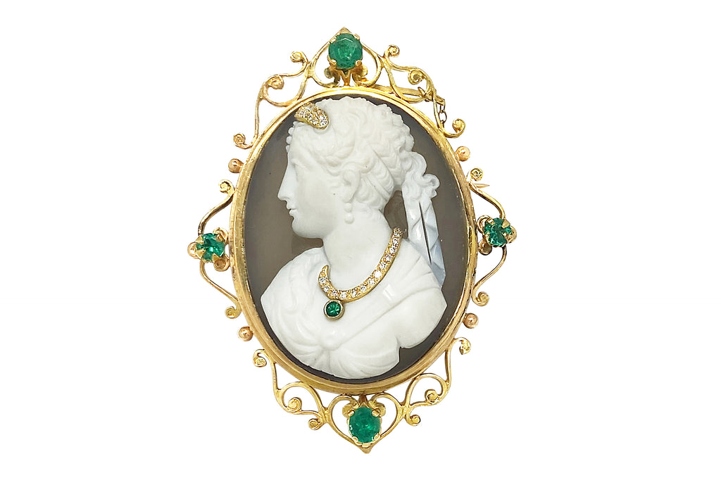 Stone Cameo】K18 YG/PGストーンカメオ エメラルド ダイヤモンドペン