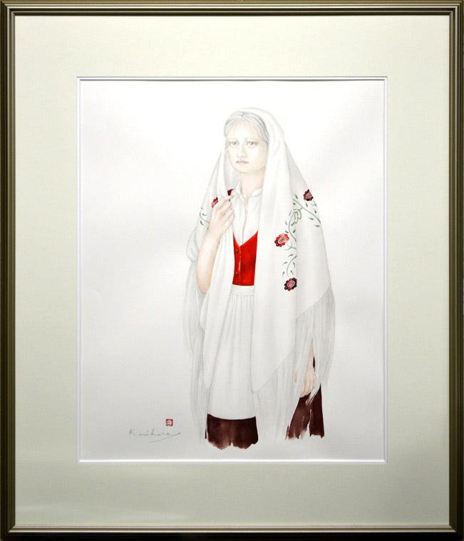 栗原喜依子「女性像」水彩画・10号 絵画買取・販売の小竹美術