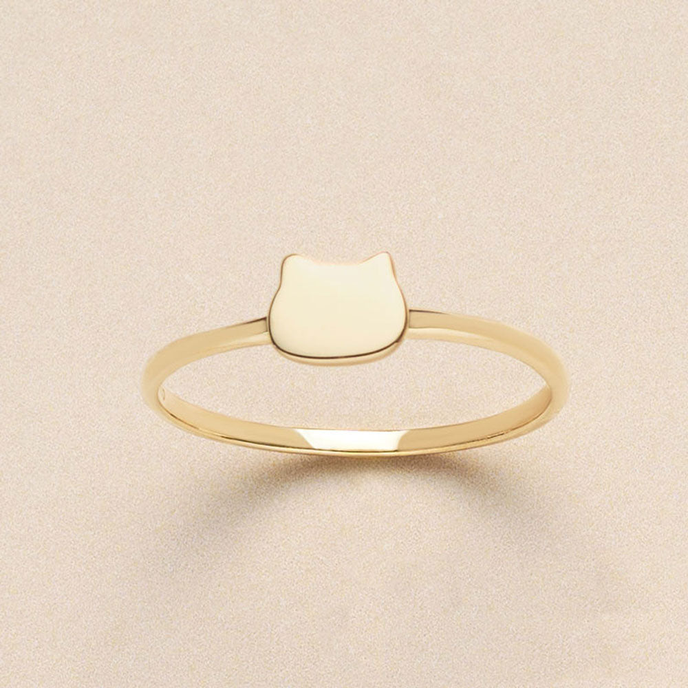 上品な10 Kホワイトゴールド高ポリッシュ猫リング 2025年1月発売の